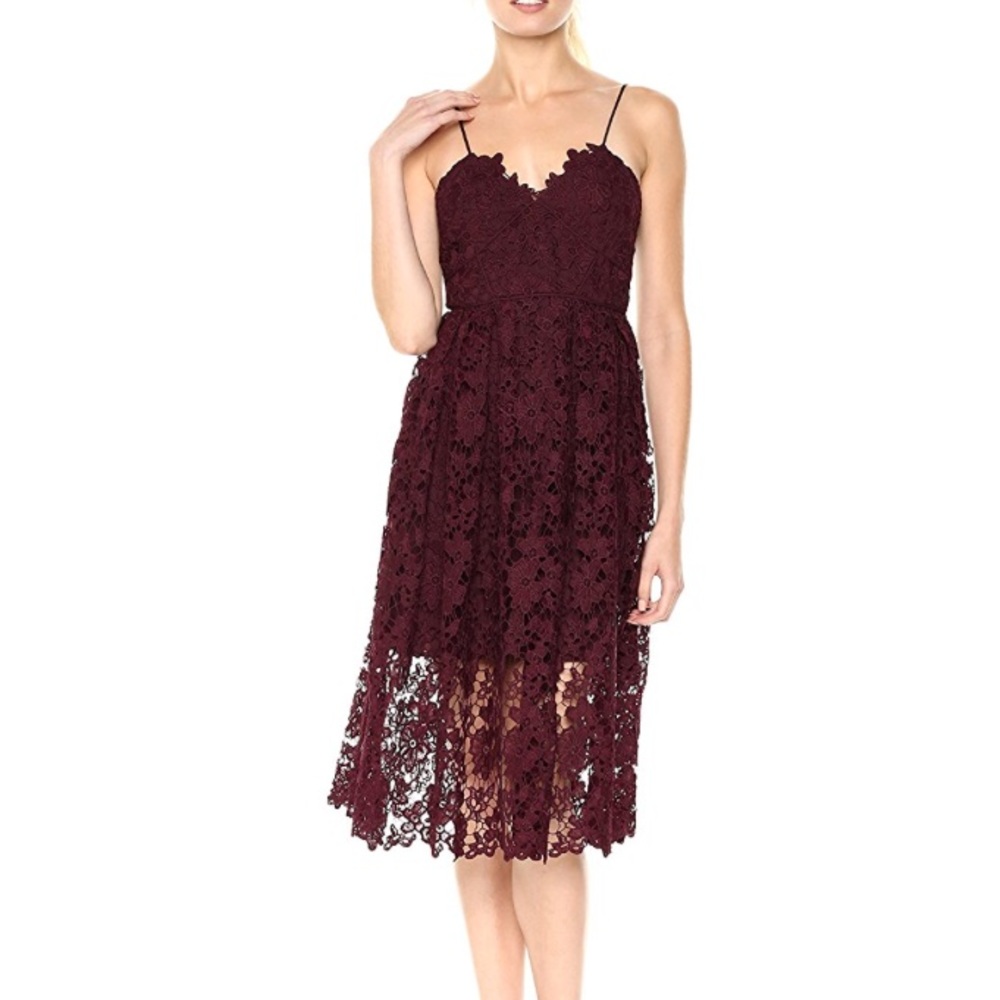 Burgundy strap lace midi dress, never been worn!